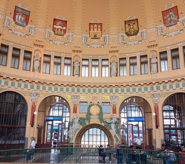 Prague station interior with Art Nouveau architecture